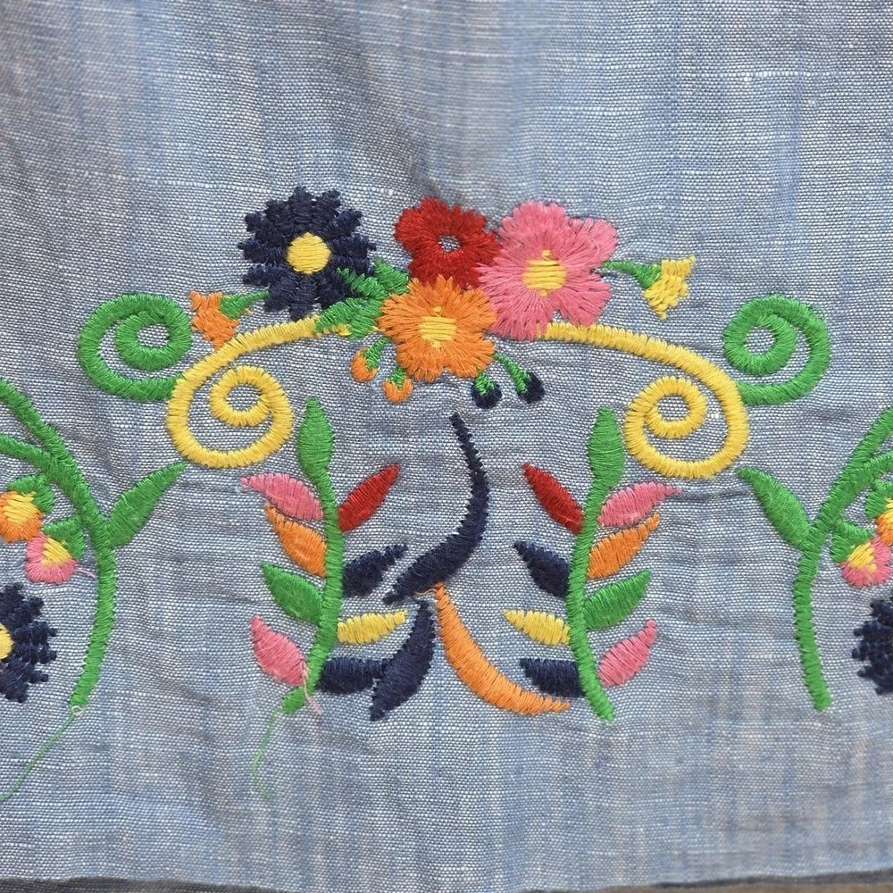 Talbots Floral Embroidered Linen Skirt Womens 2 Lined Short Boho‎ Colorful Blue